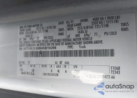 2017 Ford Transit-250 T-250 из США, поврежденный, VIN 1FTYR1YM9HKB19266